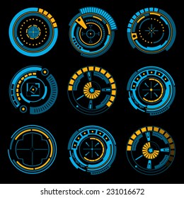 Abstract creative concept vector futuristic blue virtual graphic touch user interface HUD. For web, site, mobile applications isolated on black background, illustration, design, business infographic.
