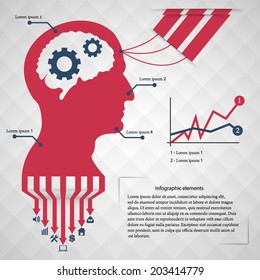 Abstract creative concept vector head siluet with gears. For web and mobile application isolated on background, illustration template design, Business infographic and social media.
