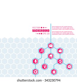 Abstract creative concept vector hexagon network with icon isolated on background for web, mobile App. Art illustration template design, seo business infographic, website, person profile.