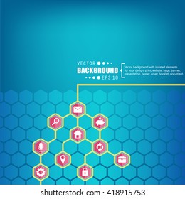 Abstract creative concept vector hexagon network with icon isolated on background for web, mobile App. Art illustration template design, seo business infographic, website, person profile.