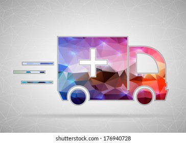 Abstract Creative concept vector icon of ambulance for Web and Mobile Applications isolated on background. Vector illustration template design, Business infographic and social media, origami icons.