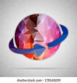 Abstract Creative concept vector icon of planet with arrows for Web and Mobile Applications isolated on background. Vector illustration template design, Business infographic and social media, origami.