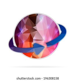 Abstract Creative concept vector icon of planet with arrows for Web and Mobile Applications isolated on background. Vector illustration template design, Business infographic and social media, origami.