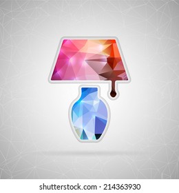 Abstract creative concept vector icon of lamp. For web and mobile content isolated on background, unusual template design, flat silhouette object and social media image, triangle art origami.