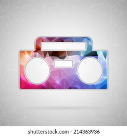 Abstract creative concept vector icon of boombox. For web and mobile content isolated on background, unusual template design, flat silhouette object and social media image, triangle art origami.