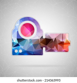 Abstract creative concept vector icon of video camera. For web and mobile content isolated on background, unusual template design, flat silhouette object and social media image, triangle art origami.
