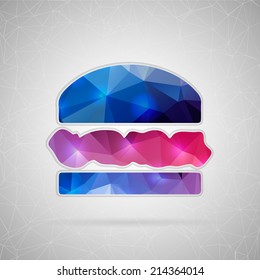 Abstract creative concept vector icon of hamburger. For web and mobile content isolated on background, unusual template design, flat silhouette object and social media image, triangle art origami.