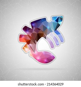 Abstract creative concept vector icon of lobster. For web and mobile content isolated on background, unusual template design, flat silhouette object and social media image, triangle art origami.