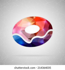 Abstract creative concept vector icon of donut. For web and mobile content isolated on background, unusual template design, flat silhouette object and social media image, triangle art origami.