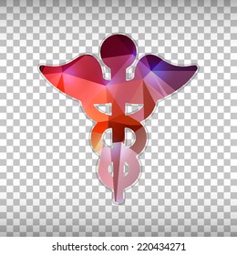 Abstract Creative concept vector icon of caduceus for Web and Mobile Applications isolated on background. Vector illustration template design, Business infographic and social media, origami art.