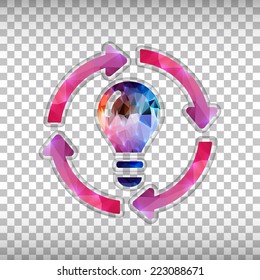 Abstract Creative concept vector icon of bulb with arrows for Web and Mobile Applications isolated on background. Vector illustration template design, Business infographic and social media, origami.
