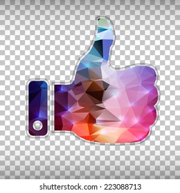 Abstract Creative concept vector icon of thumbs up for Web and Mobile Applications isolated on background. Vector illustration template design, Business infographic and social media, origami icons.