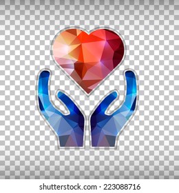 Abstract Creative concept vector icon of heart in hand for Web and Mobile Applications isolated on background. Vector illustration template design, Business infographic and social media, origami icons