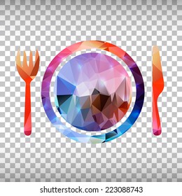 Abstract Creative concept vector icon of plate with knife and fork for Web and Mobile Applications isolated on background. Vector illustration template design, Business infographic and social media. 