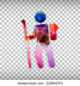 Abstract Creative concept vector icon of hiker for Web and Mobile Applications isolated on background. Vector illustration template design, Business infographic and social media, origami icons.