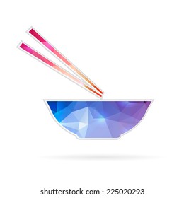 Abstract creative concept vector icon of ?hinese noodles. For web and mobile content isolated on background, unusual template design, flat silhouette object, social media image, triangle art origami.