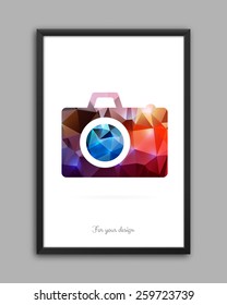 Abstract Creative concept vector icon of photo camera for Web and Mobile Applications isolated on background. Art illustration template design, Business infographic and social media, origami icons.