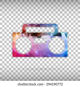 Abstract creative concept vector icon of boombox. For web and mobile content isolated on background, unusual template design, flat silhouette object and social media image, triangle art origami.