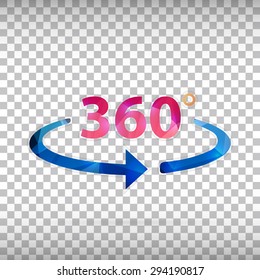 Abstract creative concept vector icon of 360 degrees. For web and mobile content isolated on background, unusual template design, flat silhouette object and social media image, triangle art origami.