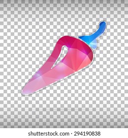 Abstract creative concept vector icon of chili pepper. For web and mobile content isolated on background, unusual template design, flat silhouette object and social media image, triangle art origami.