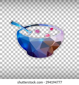 Abstract creative concept vector icon of soup. For web and mobile content isolated on background, unusual template design, flat silhouette object and social media image, triangle art origami.
