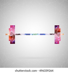 Abstract creative concept vector icon of barbell. For web and mobile content isolated on background, unusual template design, flat silhouette object and social media image, triangle art origami.