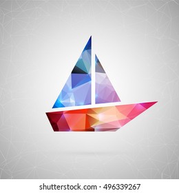 Abstract creative concept vector icon of boat. For web and mobile content isolated on background, unusual template design, flat silhouette object and social media image, triangle art origami.