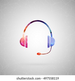 Abstract creative concept vector icon of headphone. For web and mobile content isolated on background, unusual template design, flat silhouette object and social media image, triangle art origami.