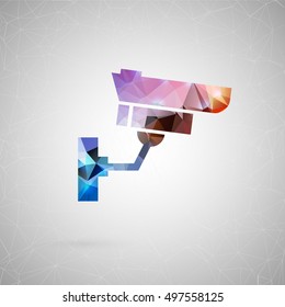 Abstract creative concept vector icon of security camera. For web and mobile content isolated on background, unusual template design, flat silhouette object and social media image, triangle origami.