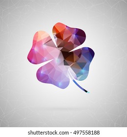 Abstract creative concept vector icon of clover. For web and mobile content isolated on background, unusual template design, flat silhouette object and social media image, triangle art origami.