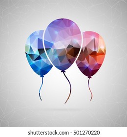 Abstract creative concept vector icon of balloons. For web and mobile content isolated on background, unusual template design, flat silhouette object and social media image, triangle art origami.