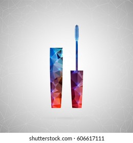 Abstract creative concept vector icon of mascara. For web and mobile content isolated on background, unusual template design, flat silhouette object and social media image, triangle art origami.