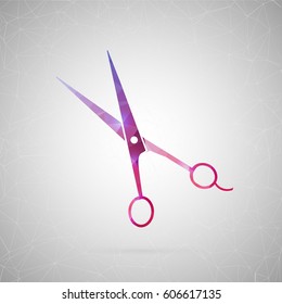 Abstract creative concept vector icon of scissor. For web and mobile content isolated on background, unusual template design, flat silhouette object and social media image, triangle art origami.