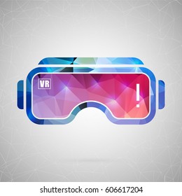 Abstract creative concept vector icon of vr. For web and mobile content isolated on background, unusual template design, flat silhouette object and social media image, triangle art origami.