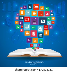 Abstract creative concept vector infographics for Web and Mobile Applications isolated on blue background. Vector illustration, creative template design, Business software and social media.