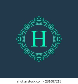 Abstract creative concept vector logo of retro monogram isolated on background. Art illustration template design for restaurnat, cafe, hotel, real estate, wedding and spa elegant cute fine emblem.