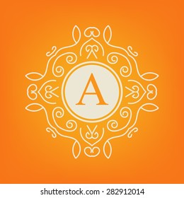 Abstract creative concept vector logo of retro monogram isolated on background. Art illustration template design for restaurnat, cafe, hotel, real estate, wedding and spa elegant cute fine emblem.