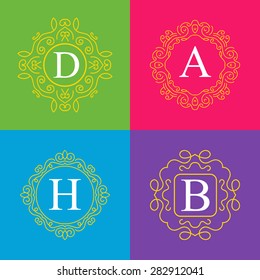 Abstract creative concept vector logo of retro monogram isolated on background. Art illustration template design for restaurnat, cafe, hotel, real estate, wedding and spa elegant cute fine emblem.