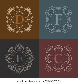 Abstract creative concept vector logo of retro monogram isolated on background. Art illustration template design for restaurnat, cafe, hotel, real estate, wedding and spa elegant cute fine emblem.