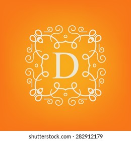 Abstract creative concept vector logo of retro monogram isolated on background. Art illustration template design for restaurnat, cafe, hotel, real estate, wedding and spa elegant cute fine emblem.