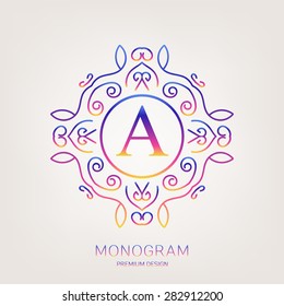 Abstract creative concept vector logo of retro monogram isolated on background. Art illustration template design for restaurnat, cafe, hotel, real estate, wedding and spa elegant cute fine emblem.