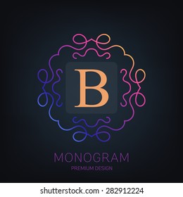 Abstract creative concept vector logo of retro monogram isolated on background. Art illustration template design for restaurnat, cafe, hotel, real estate, wedding and spa elegant cute fine emblem.