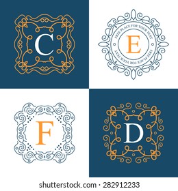 Abstract creative concept vector logo of retro monogram isolated on background. Art illustration template design for restaurnat, cafe, hotel, real estate, wedding and spa elegant cute fine emblem.