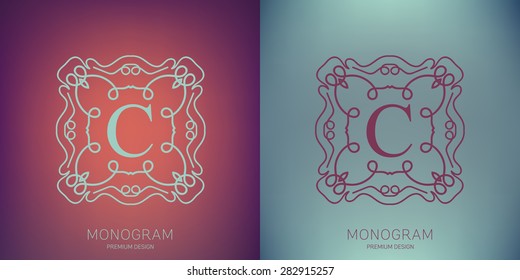 Abstract creative concept vector logo of retro monogram isolated on background. Art illustration template design for restaurnat, cafe, hotel, real estate, wedding and spa elegant cute fine emblem.