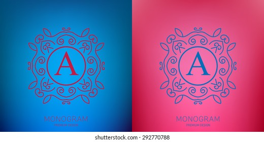 Abstract creative concept vector logo of retro monogram isolated on background. Art illustration template design for restaurnat, cafe, hotel, real estate, wedding and spa elegant cute fine emblem.