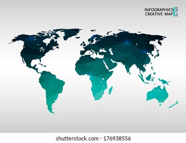 Abstract creative concept vector map of the world for Web and Mobile Applications isolated on background. Vector illustration, creative template design, Business software and social media, origami.