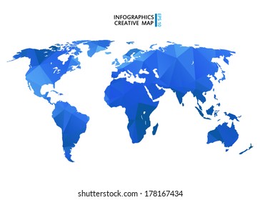 Abstract creative concept vector map of the world for Web and Mobile Applications isolated on background. Vector illustration, creative template design, Business software and social media, origami.