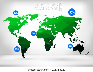 Abstract creative concept vector map of the world for Web and Mobile Applications isolated on background. Vector illustration, creative template design, Business software and social media, origami.