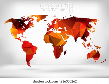 Abstract creative concept vector map of the world for Web and Mobile Applications isolated on background. Vector illustration, creative template design, Business software and social media, origami.
