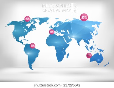 Abstract creative concept vector map of the world for Web and Mobile Applications isolated on background. Vector illustration, creative template design, Business software and social media, origami.